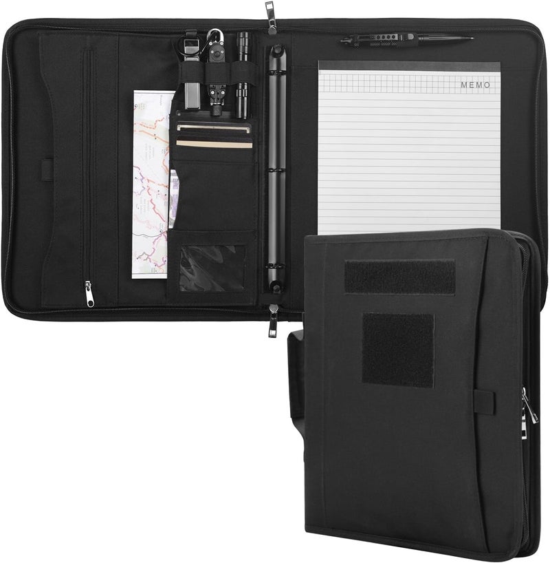 ‎KOSIBATE Tactical Padfolio Portfolio Binder with Zipper and 25 Sheets of Letter Size Paper,Notebook Cover,Tactical Notebook with Zippered for Folders,Detachable 3-Ring Binder(A4,Black,13.5X 11.5Inch - Image 1